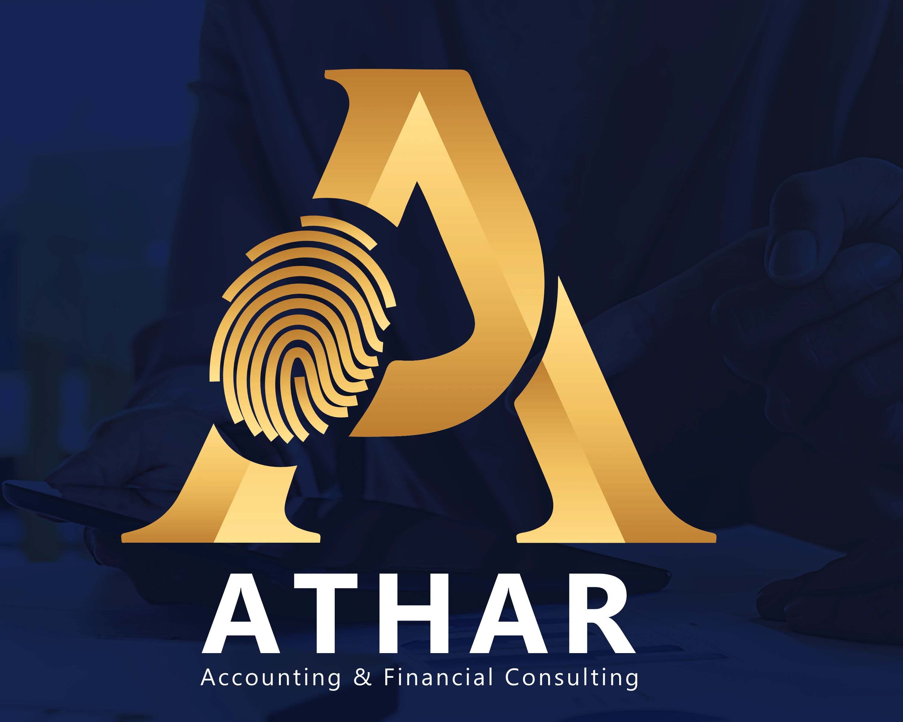 شعار أثر ATHAR باللونين الكحلي والذهبي